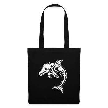 Süßes Skelett Delphin Fisch Meer Cartoon Shirt - Stoffbeutel - Schwarz - Vorne