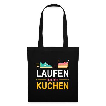 Laufen für den Kuchen – Lustiges Läufer Motiv - Stoffbeutel - Schwarz - Vorne