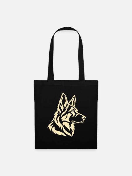 Schäferhund Linienkunst – Minimalistisches Porträt - Stoffbeutel - Schwarz
