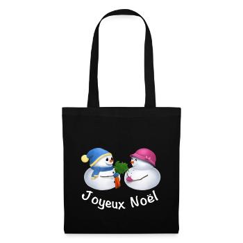 Joyeux Noël Schneemann Paar - Französisch - Stoffbeutel - Schwarz - Vorne