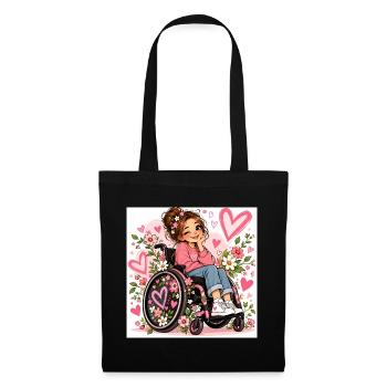 Herzblumen Rollstuhl-Design - Stoffbeutel - Schwarz - Vorne