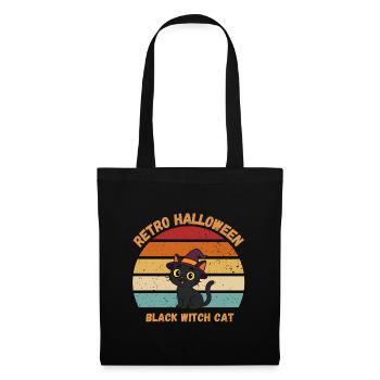 Retro Halloween Black Witch Cat Sunset - Stoffbeutel - Schwarz - Vorne