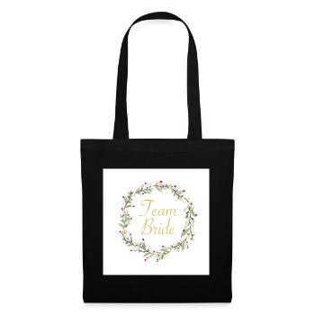 Team Bride mit Blumenkranz - Stoffbeutel - Schwarz - Vorne
