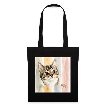 Pastellkatze Aquarellstreifen Katze Maus - Stoffbeutel - Schwarz - Vorne