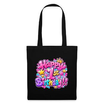 Herzlichen Glückwunsch zum ersten Geburtstag Graffiti: Pink Baby Queen! - Stoffbeutel - Schwarz - Vorne