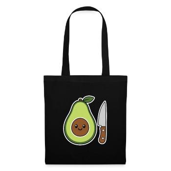 Avocado mit Lächeln & Messer Cartoon T-Shirt - Stoffbeutel - Schwarz - Vorne