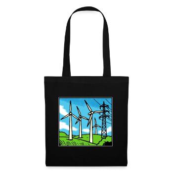 Windkraft Landschaft Blau - Stoffbeutel - Schwarz - Vorne