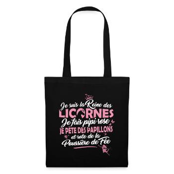 T-shirt Cheval - Reine des Licornes - Sac en tissu - noir - Devant