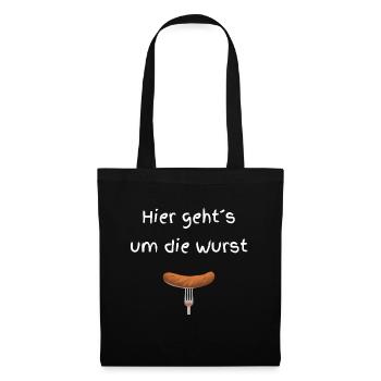 Hier gehts um die Wurst weiss - Stoffbeutel - Schwarz - Vorne