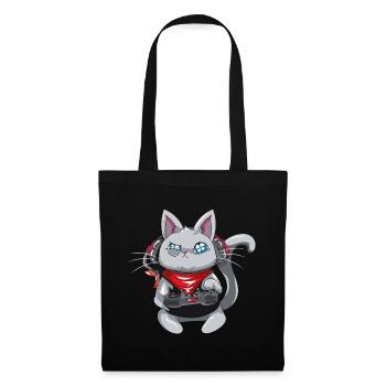 Cat with headphones - playing cat - gamer cat - Tote Bag - black - Front