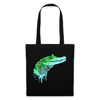 Krokodil Kroko Echse Alligator - Stoffbeutel - Schwarz - Vorne