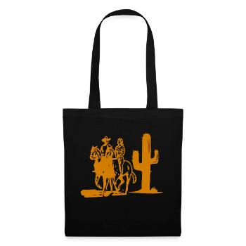 Western Cowboy Kaktus Landschaft Motiv - Stoffbeutel - Schwarz - Vorne