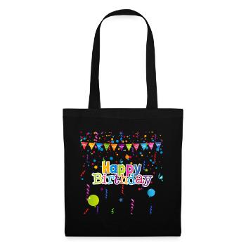 Zum Geburtstag Happy Birthday Party mit Konfetti - Stoffbeutel - Schwarz - Vorne