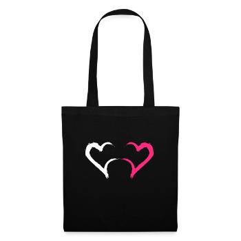 Coeur rose et blanc - Sac en tissu - noir - Devant