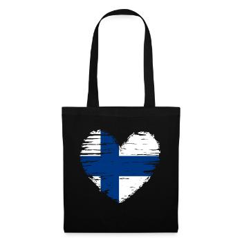 Finlande coeur drapeau blason - Sac en tissu - noir - Devant