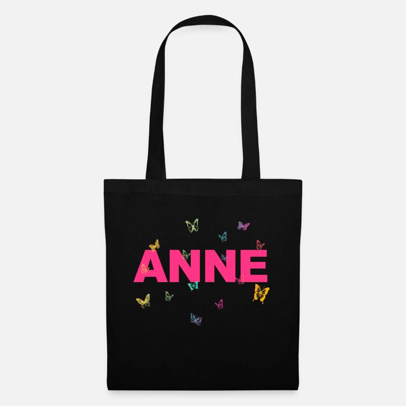 Anne - Schöner Name mit Schmetterlingen, Mädchen - Stoffbeutel - Schwarz
