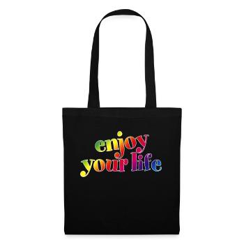enjoy your life genieß dein Leben Regenbogen hygge - Stoffbeutel - Schwarz - Vorne
