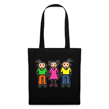 Trois enfants - parents parents frères et sœurs monoparentaux - Sac en tissu - noir - Devant