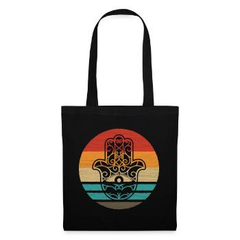 Hamsa Hand der Fatima Retro Style Vintage - Stoffbeutel - Schwarz - Vorne