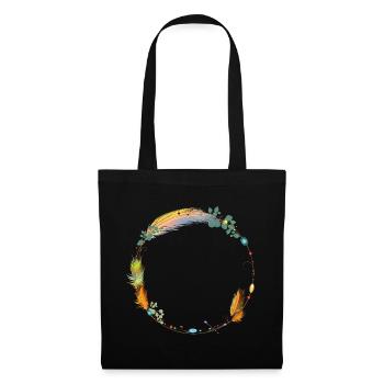 delicate frame made of feathers and ethno symbols - Tote Bag - black - Front