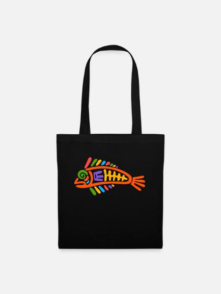 Kultur der Inkas, Fisch - Stoffbeutel - Schwarz