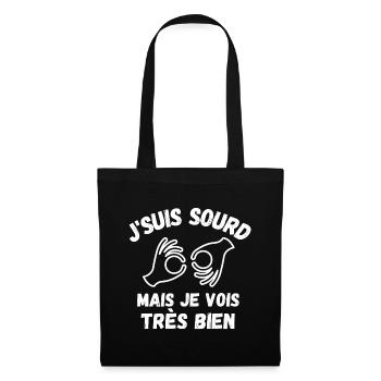 langue des signes, sourd, surdité, mal entendant - Sac en tissu - noir - Devant