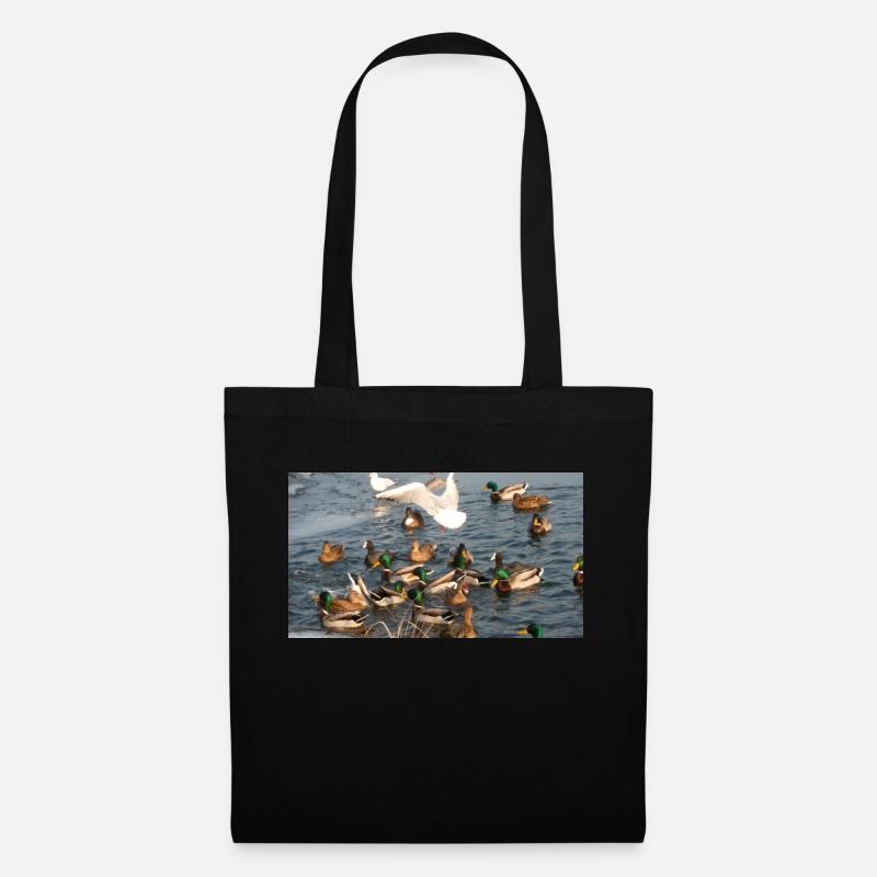 Ente mit Familie - Stoffbeutel - Schwarz