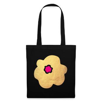 Gold Blume Pink Yoga Flower Power Blüte Natur Deko - Stoffbeutel - Schwarz - Vorne