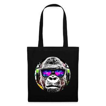 Gorilla mit Kopfhörer und Sonnenbrille - Stoffbeutel - Schwarz - Vorne