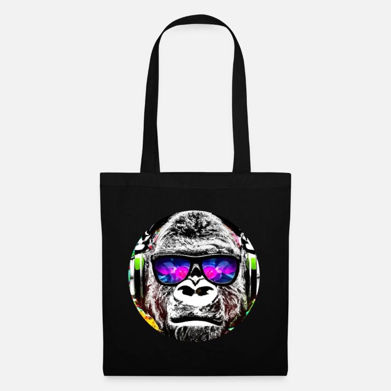 Gorilla mit Kopfhörer und Sonnenbrille - Stoffbeutel - Schwarz