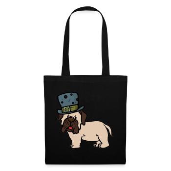 Geschenkidee Hundehalter Mops Hut Mister Sir - Stoffbeutel - Schwarz - Vorne