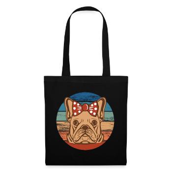 Französische Bulldogge Mädchen Hundekopf Rainbow - Stoffbeutel - Schwarz - Vorne