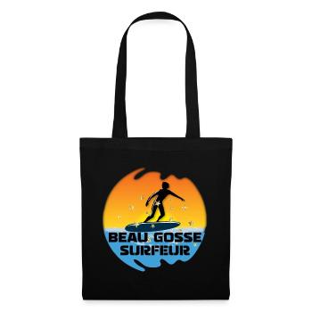 beau gosse surfeur soleil dégradé océan - Sac en tissu - noir - Devant