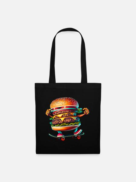 Cheeseburger Skateboard Skater - Stoffbeutel - Schwarz