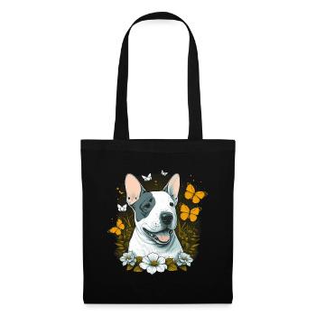 Joyeux bull terrier avec des fleurs - Sac en tissu - noir - Devant