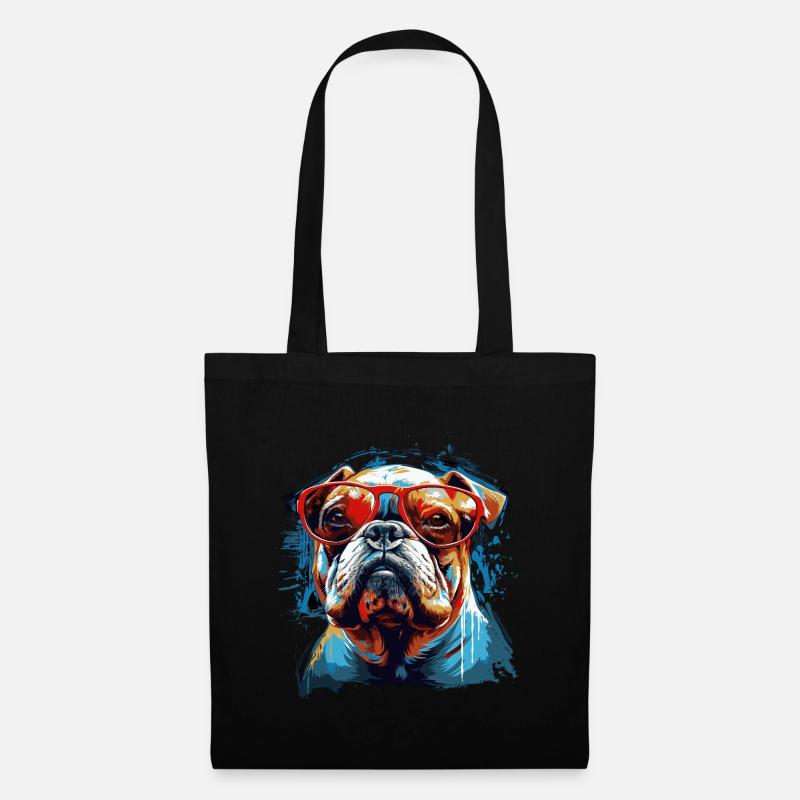 Englische Bulldogge mit Sonnenbrille - Stoffbeutel - Schwarz