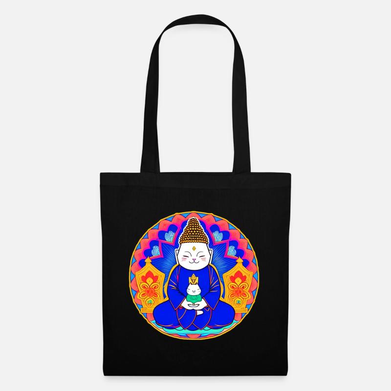 Symbol Buddha mit Katze - Stoffbeutel - Schwarz