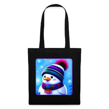 Mignon petit pingouin avec chapeau d’hiver - Sac en tissu - noir - Devant