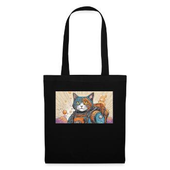 Weltraum Katze - Stoffbeutel - Schwarz - Vorne