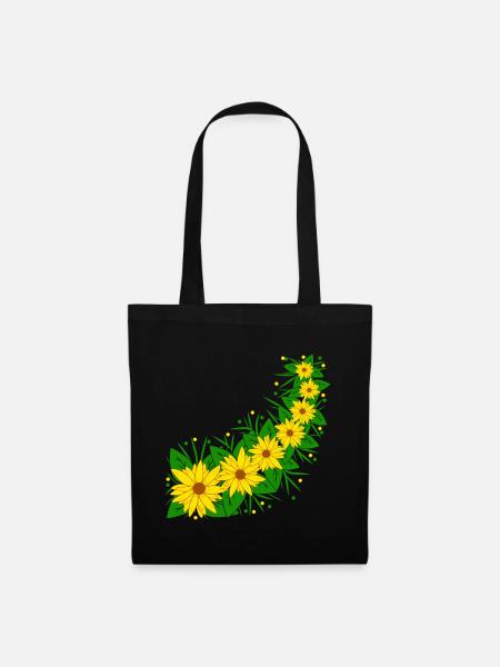 Sonnenblumen Blumenranke gelb Sonnenblumenmuster - Stoffbeutel - Schwarz