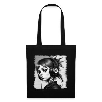 Punk girl with headphones HerzAufShirt, H.A.S.H. - Tote Bag - black - Front