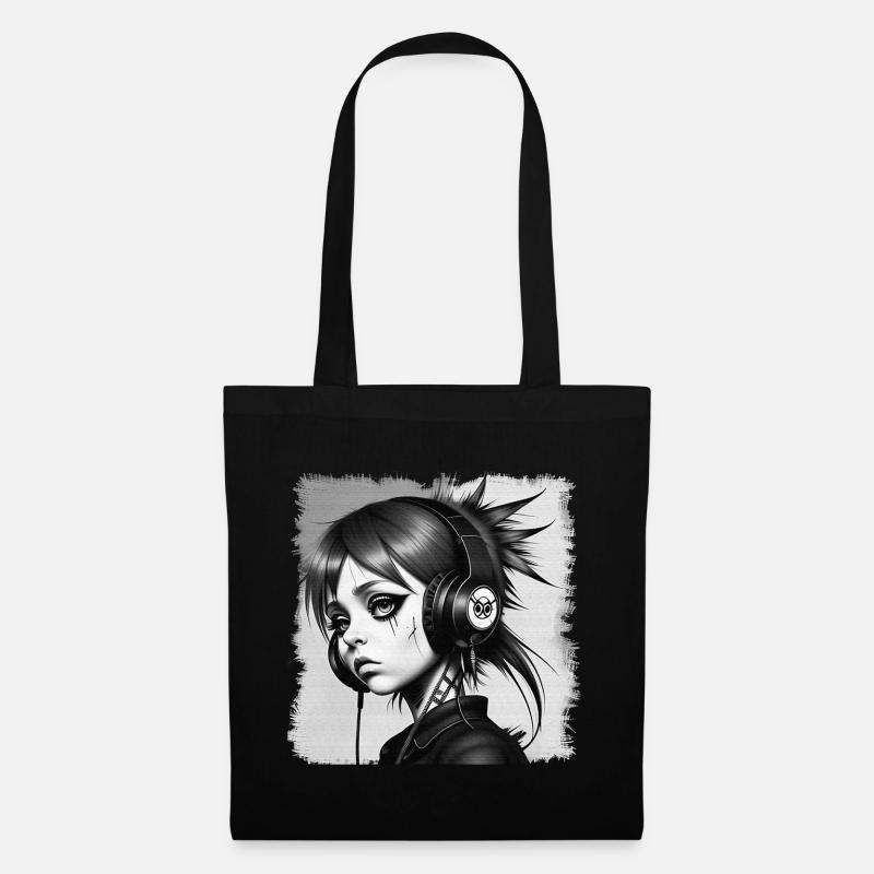 Punk Mädchen mit Kopfhörern HerzAufShirt, H.A.S.H. - Stoffbeutel - Schwarz