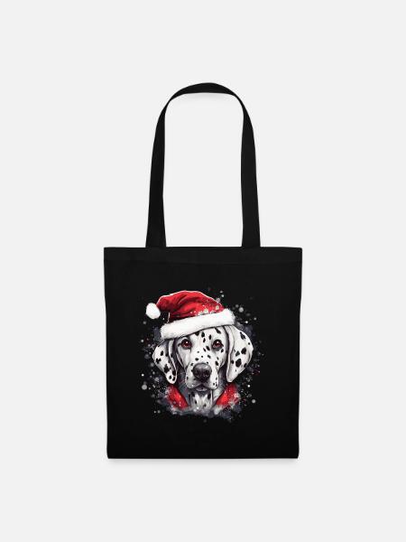 Dalmatiner feiert Weihnachten - Stoffbeutel - Schwarz