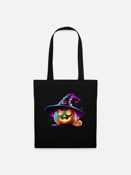 Halloween - Kürbis Neon Hexenhut - Stoffbeutel - Schwarz