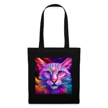 Katze in Neonfarben - Stoffbeutel - Schwarz - Vorne
