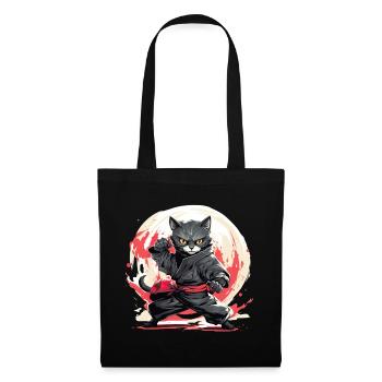Japanische Katze Samurai Style für Katzen Fans - Stoffbeutel - Schwarz - Vorne