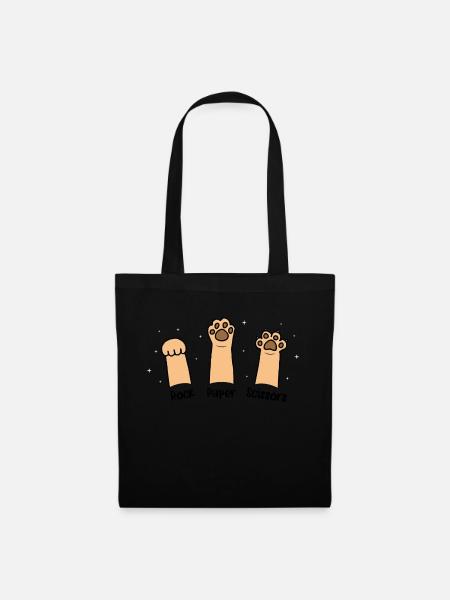 Schere-Stein-Papier-Handspiel Niedliche Katze mit Lustigem - Stoffbeutel - Schwarz