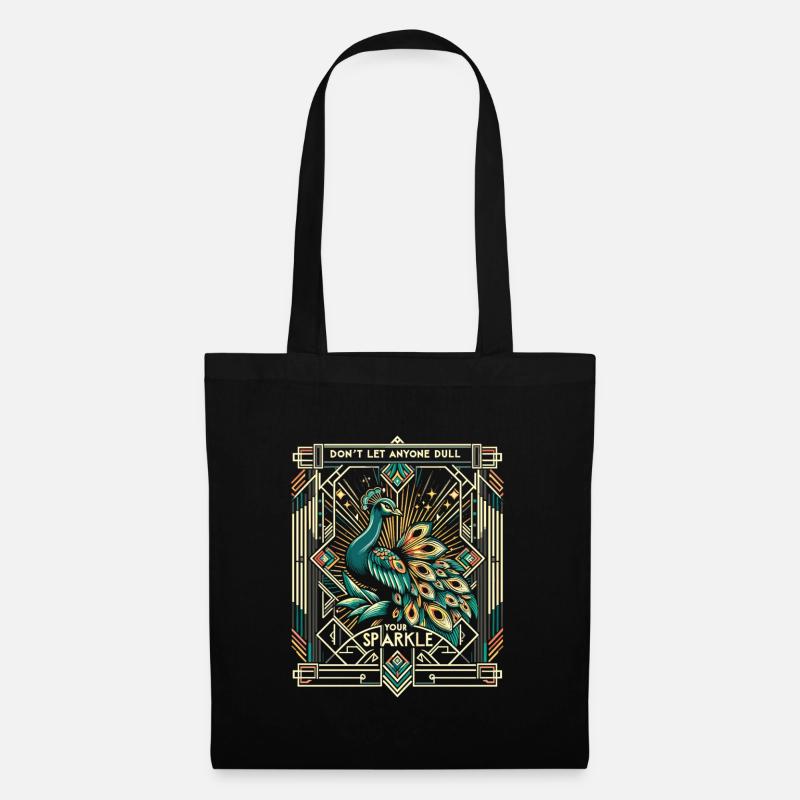 Prachtvoller Pfau: Deco-Glanz - Stoffbeutel - Schwarz