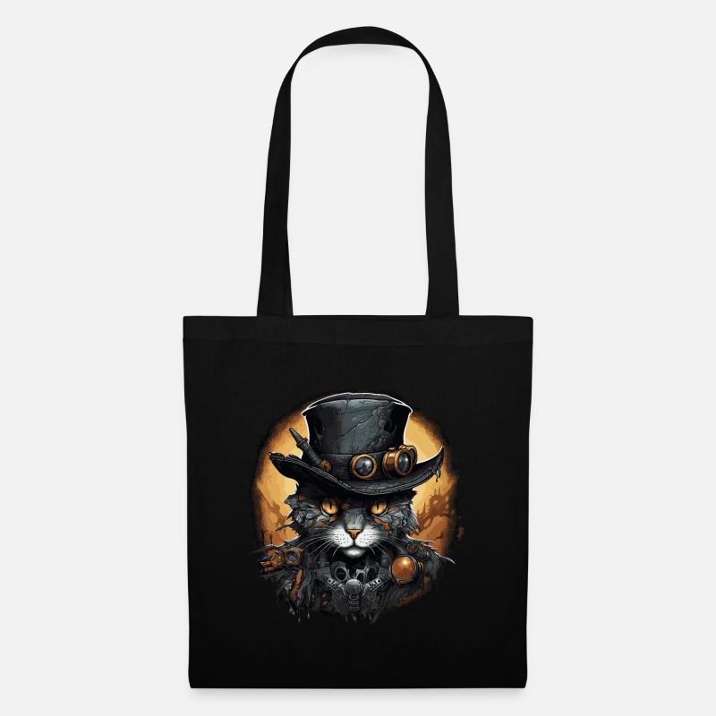Chat steampunk - Sac en tissu - noir