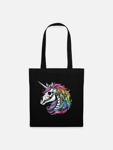 Einhorn Skelett Schädel mit Regenbogen Haaren - Stoffbeutel - Schwarz